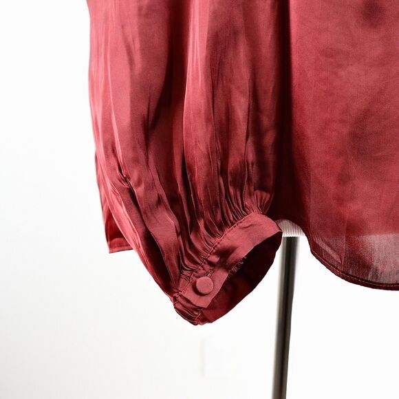 J Crew Size M Featherweight Satin Tie Neck Blouse Clay Tile Orange - Picture 9 of 11